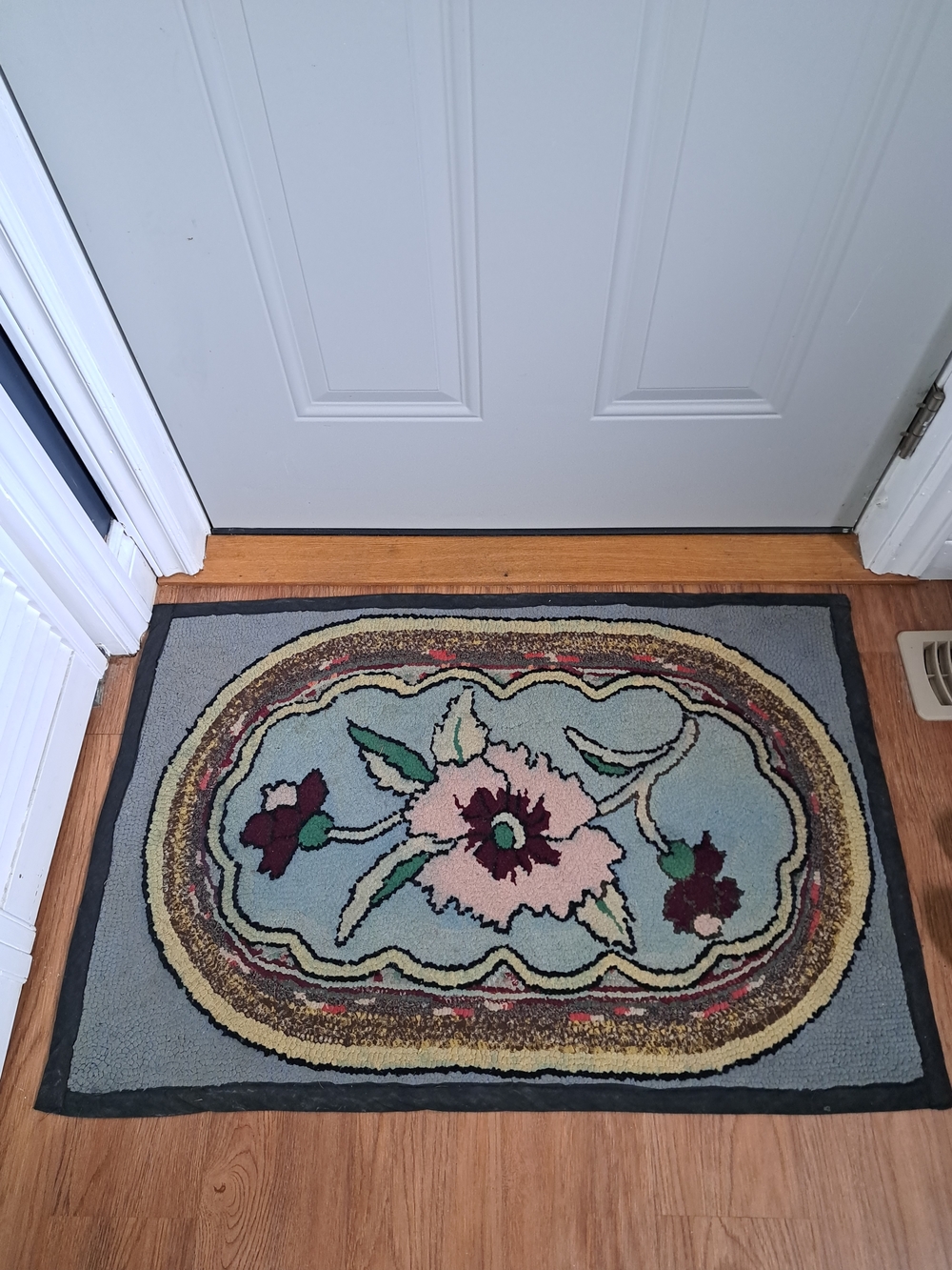 Hand - Tufted Door Mat in Light Blue and Pink.  Vintage Excellent Condition!